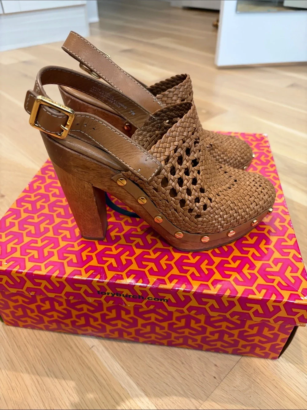 Tory Burch Brown Woven Slingback Clogs
